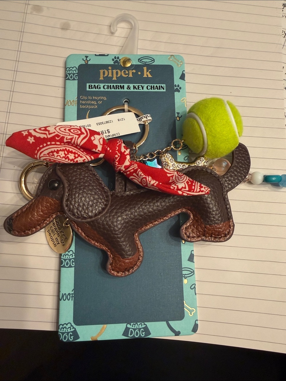 Dog Moms wya? Piper Brown Dachshund Dog Bag Charm & Key Chain w/Lime Tennis Ball
